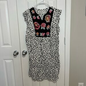 Floral Embroidered Polka Dot Dress